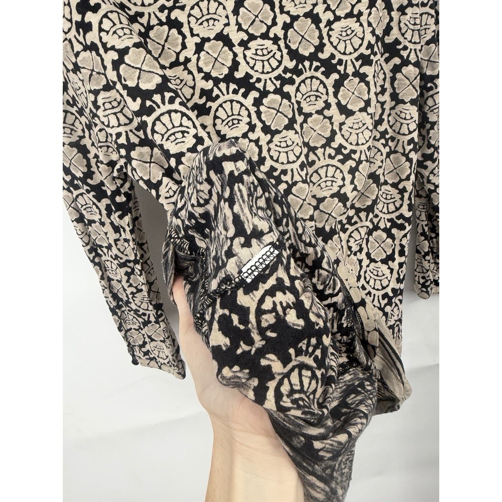 Lucky Brand Women Large Brown Boho Geometric Print Top 3/4 Sleeve Lightweight - Picture 6 of 10